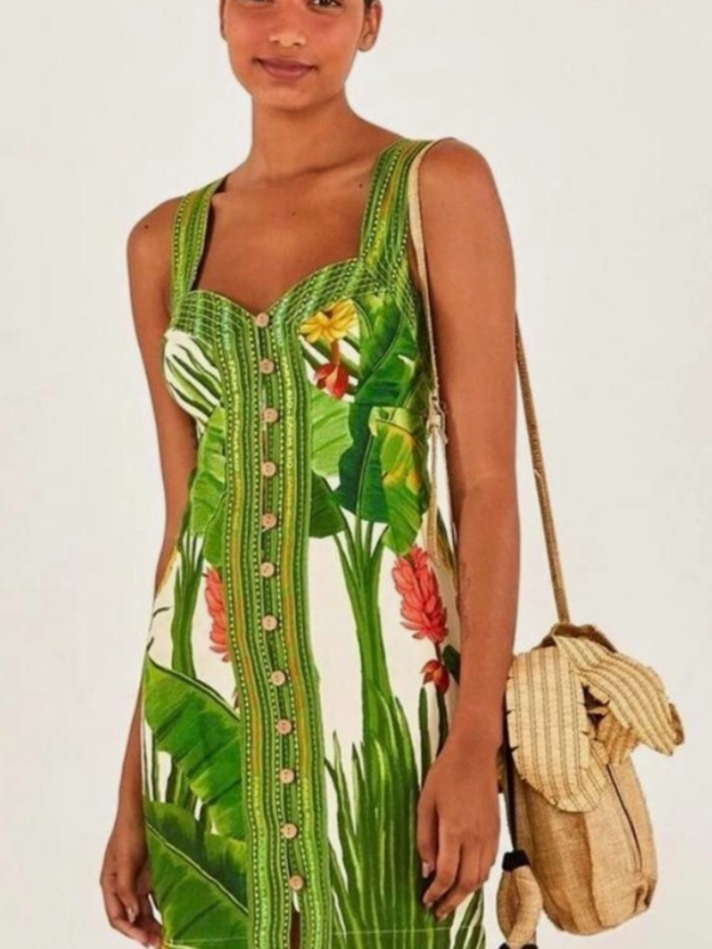 Farm Rio Fresh Forest Sweetheart-Neck Minidress L - Picture 6 of 9